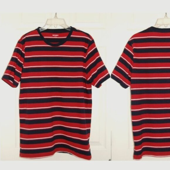 Old Navy Cotton Tee, Men L (44" Bust); Red, Black, & White Striped - Picture 4 of 5
